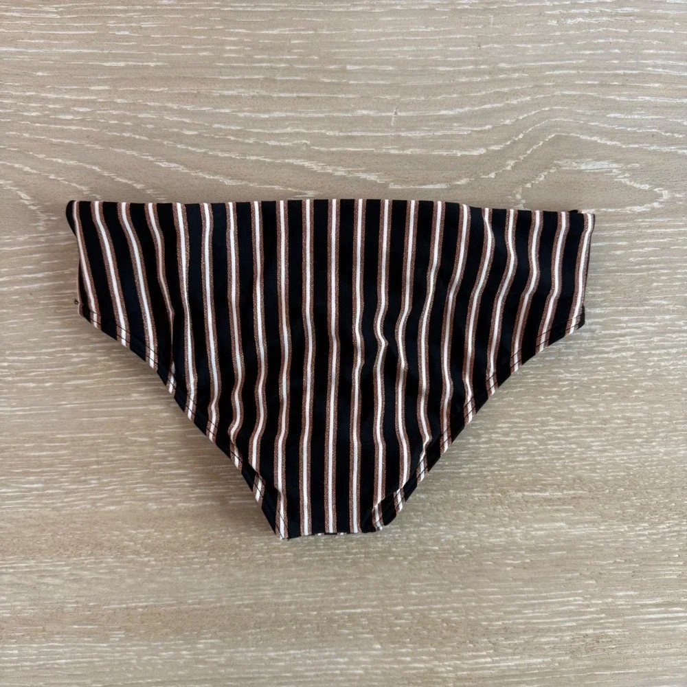 L*Space La Jolla Bikini Bottom XS Black Bronze Striped Twist Knot GHLJF19 NEW